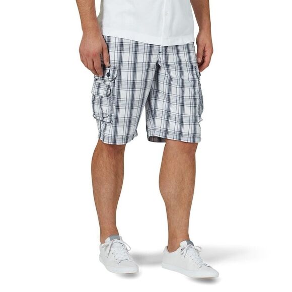 Lee Wyoming Belted Cargo Shorts Mens 29 White Blue Plaid Pockets NEW